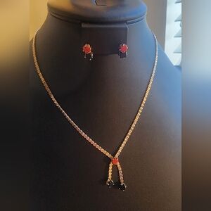Sara Cov Gold Tone Necklace with Red and Black Accents